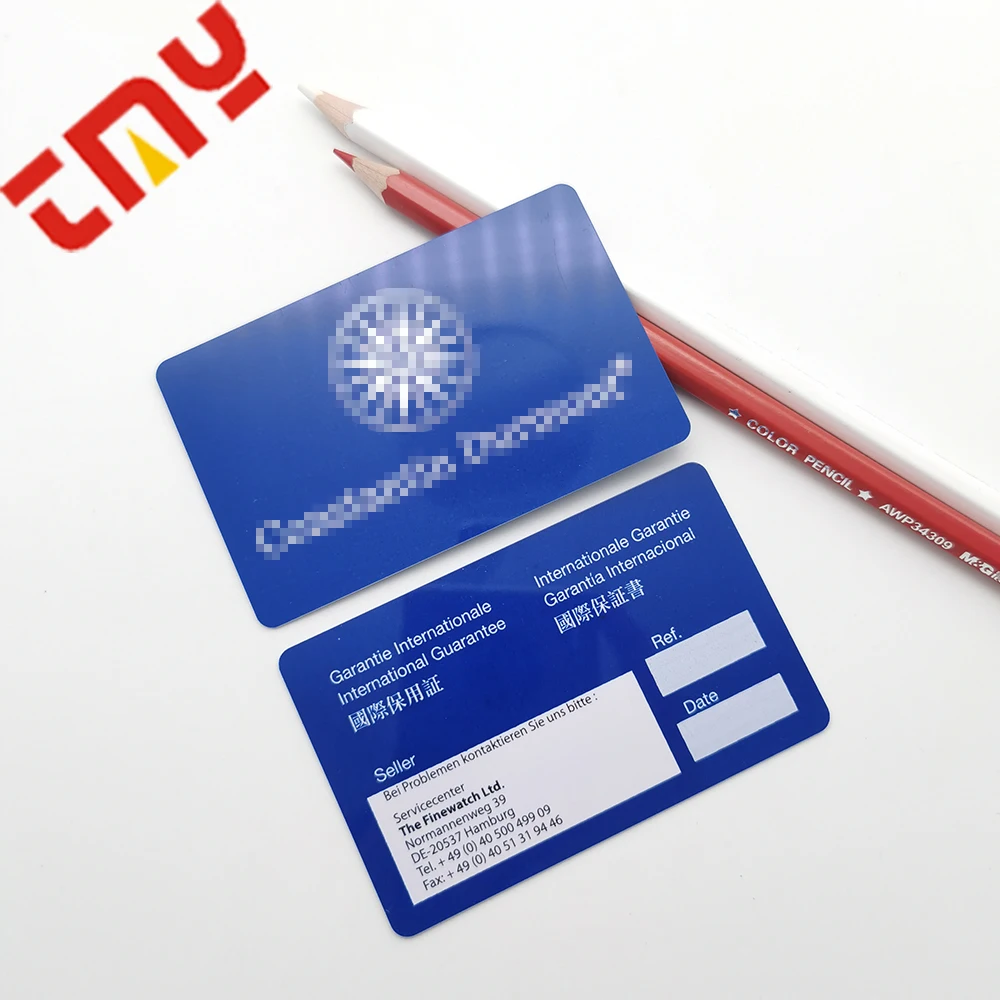 Custom Brand Design Logo Glossy Matte Writable Plastic PVC  Guarantee Authenticity Warranty Card For Watch/Jewelry