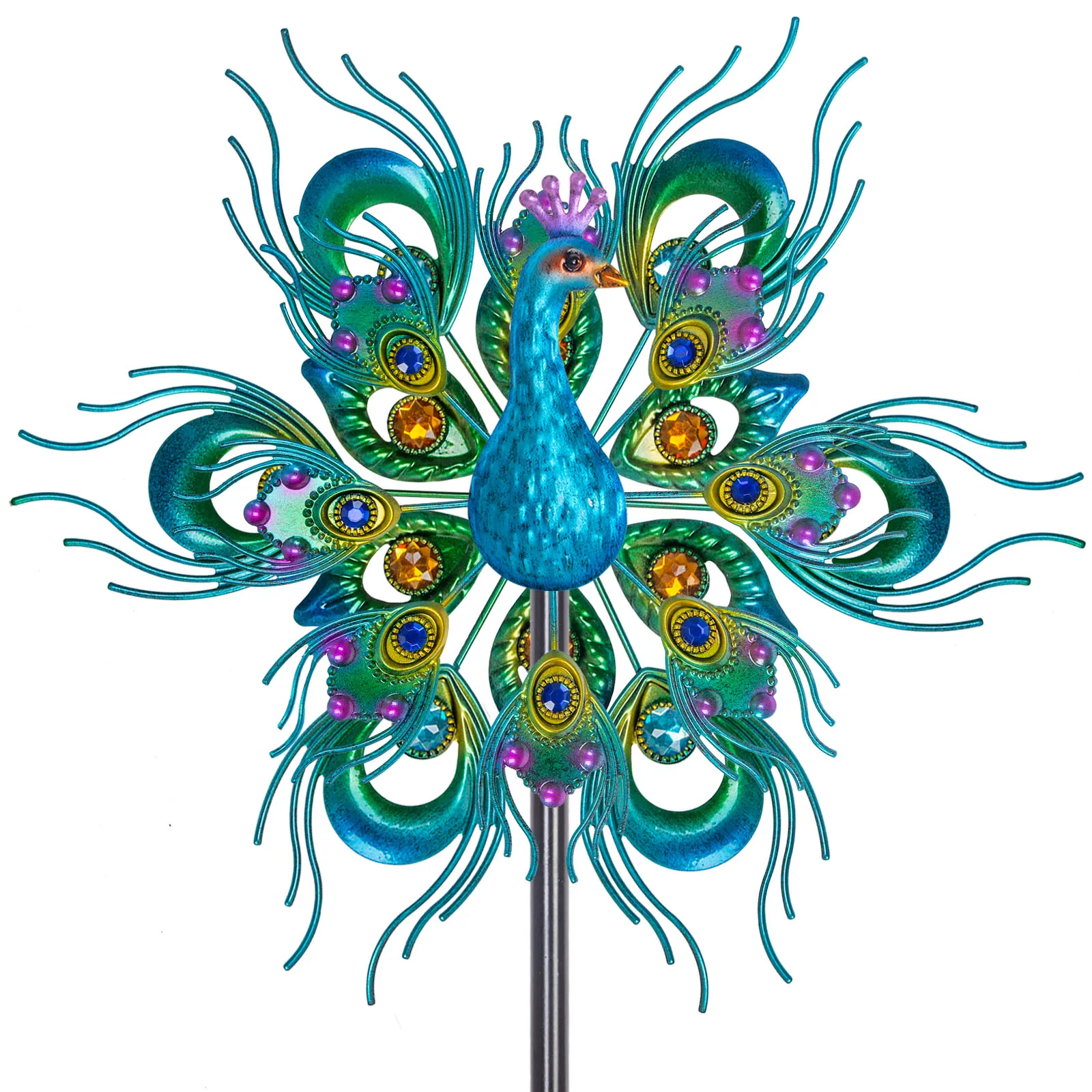 Peacock Metal Wind Spinners, Waterproof Outdoor Double Layer Wind Sculpture Yard Art Decor for Patio, Lawn & Garden