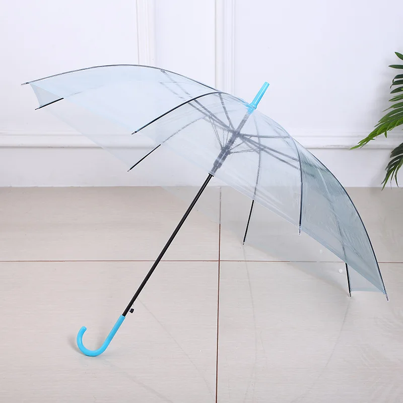 Creative Personalized Logo Automatic Long Handle Umbrella Small Colorful Transparent Raincoat Advertising Gift Made Plastic