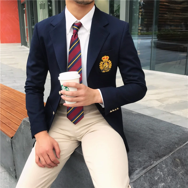 High quality solid color badges italian suits single breasted buttons for men slim fit suit blazer