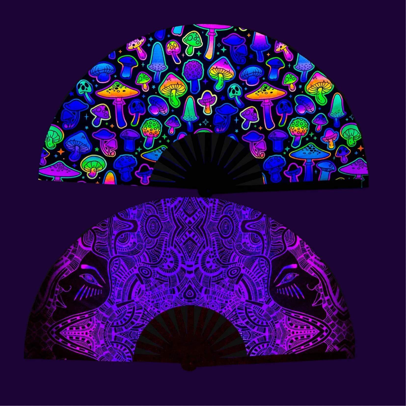 Custom Printed UV Reflective Large Clack Folding Bamboo Rave Decorative Hand Held Fans