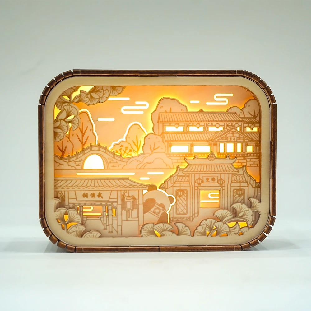 Wholesale acrylic wooden led lamp 3D rectangle shape wood bedroom sensor night light