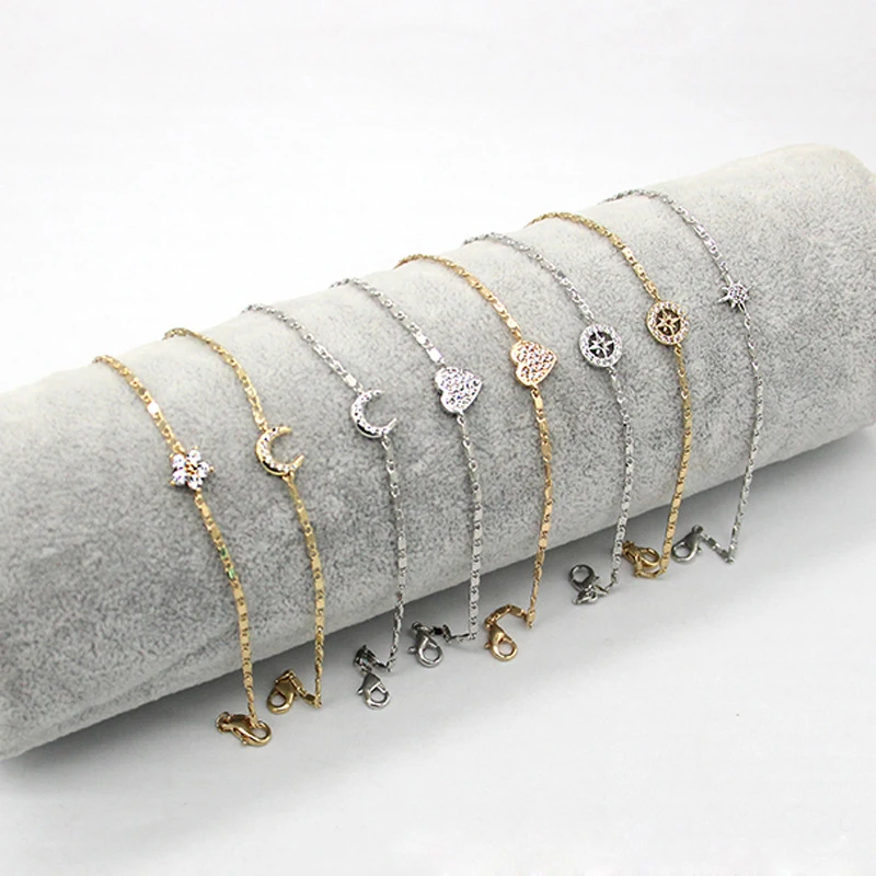High quality gold plated brass zircon bracelet jewelry geometric heart moon sun flower zircon tennis bracelet for women