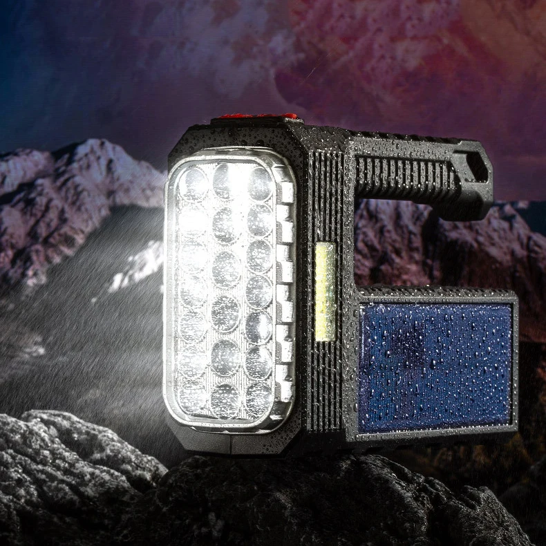 Outdoor Solar Handheld Flashlight Rechargeable COB Sidelight Camping Lights Emergency Torch Searchlight with 16/18/20 LEDs