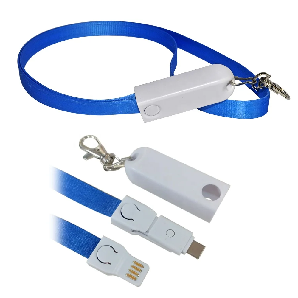 Vnew multifunction Fabric lanyard usb2.0 cable 3 in 1 with 8pin Type C Micro for mobile phone as a promotional gift
