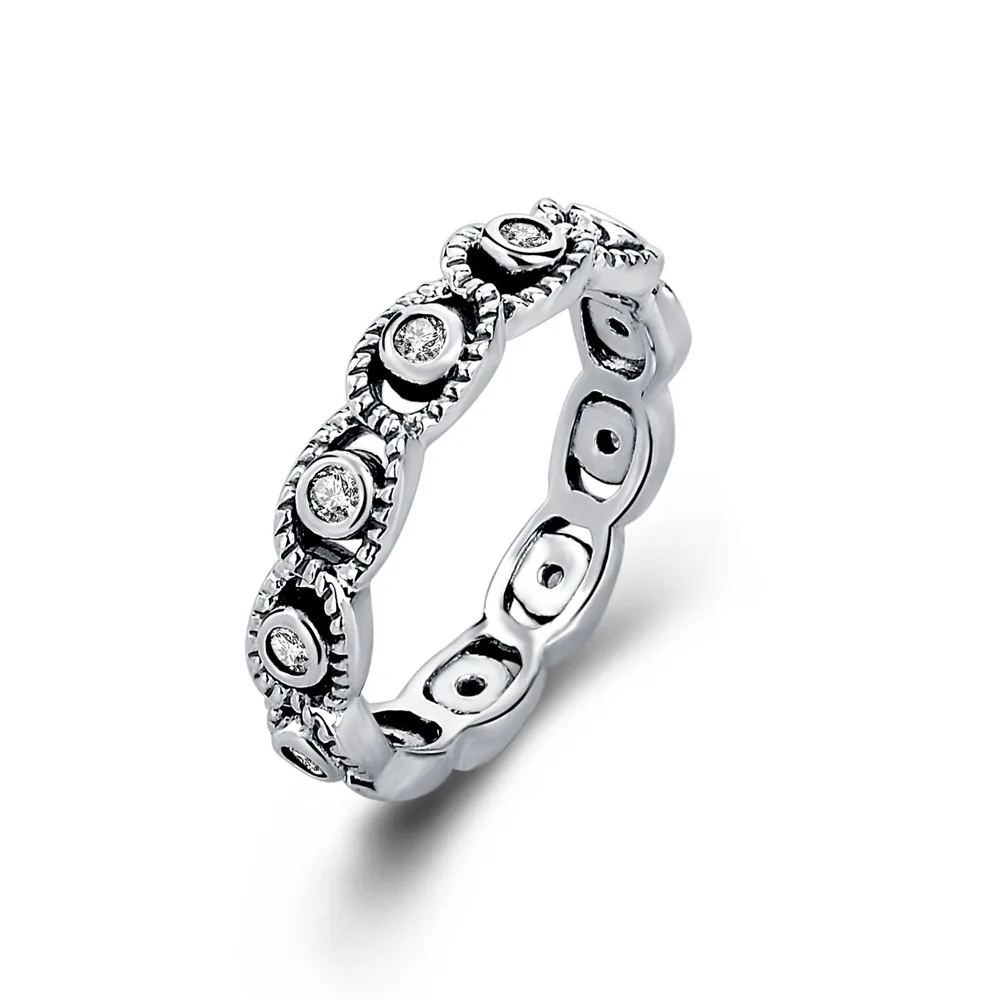 
vogue silver jewelry women fashion 925 italian silver oxidized tennies zircon inlying rings 