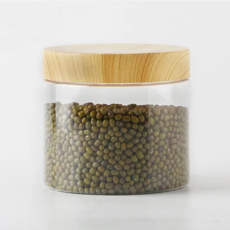 food containers 150ml PET wide mouth food sealed plastic jar with wood screw cap