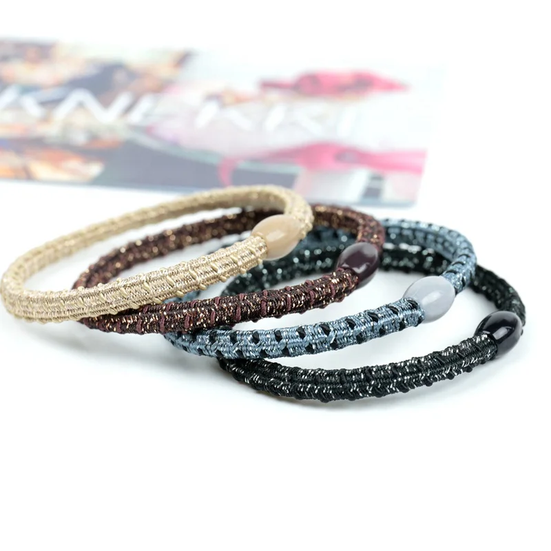 2021 High Quality Women Korea Seamless Elastic Glitter Stripe Pattern Hair Ties  Ropes Headdress Ponytail Holder For Women