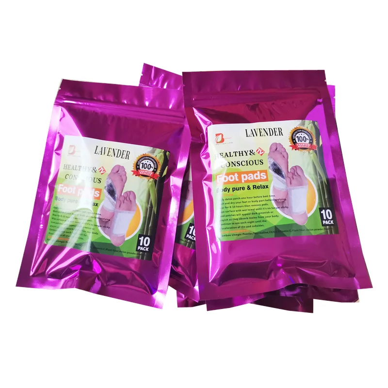 Color Bag Foot Patch 10PCS With Your Logo 100% Natural Herbal Bamboo Vinegar Lavender Rose Green-tea Mint Ginger Foot Detox Pads