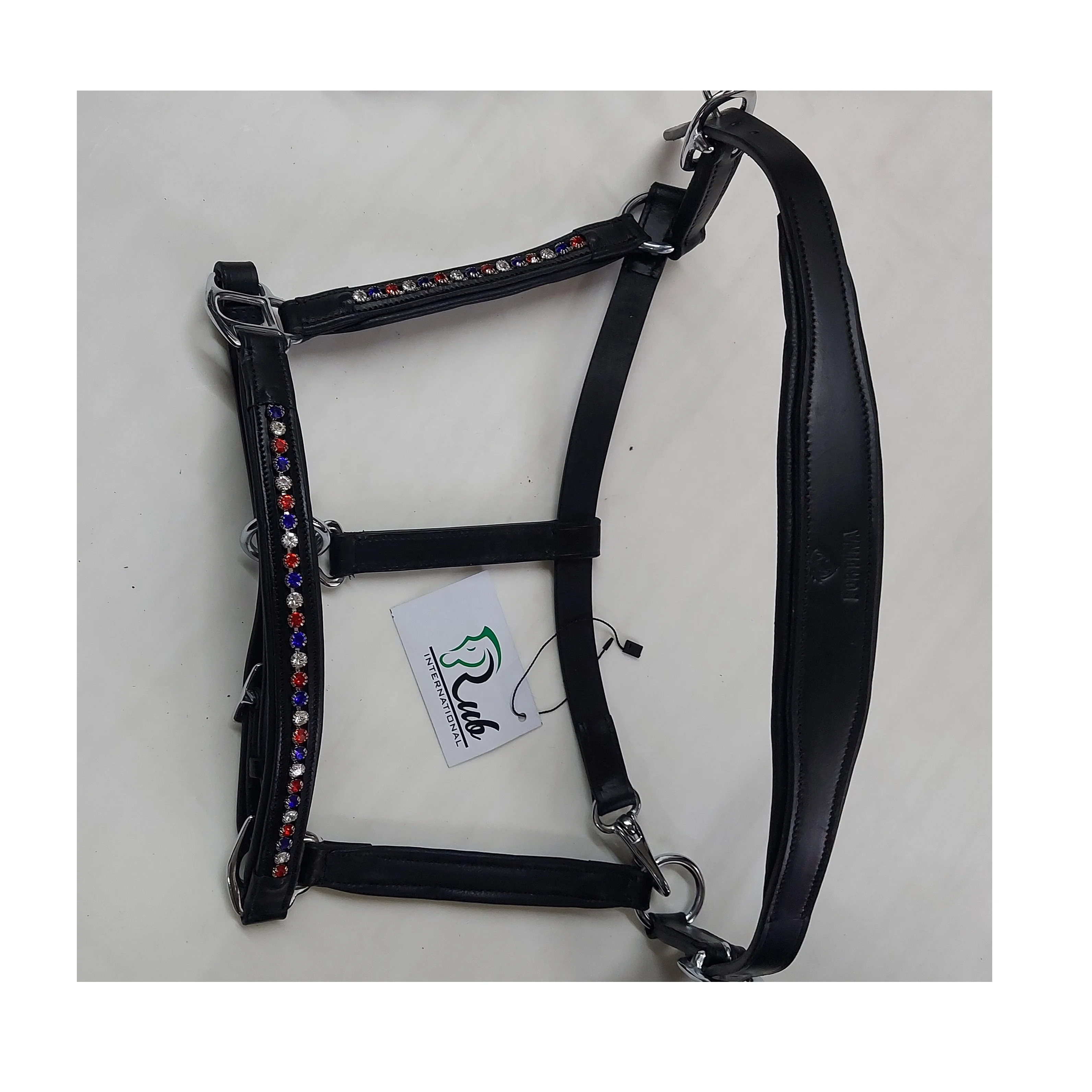 Western Smart Fitting Horse Halter Black Red Blue White Crystal Brass with Nylon Crystal Brass Nylon Horse Halter