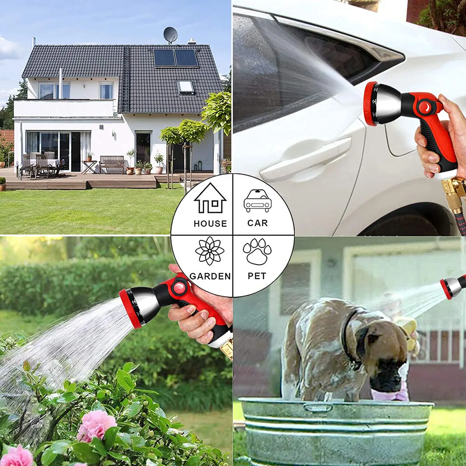 Lightweight Water Hose 10 Function Nozzle Superior Strength 3750D Polyester Fabric Expandable Garden with Solid Connectors