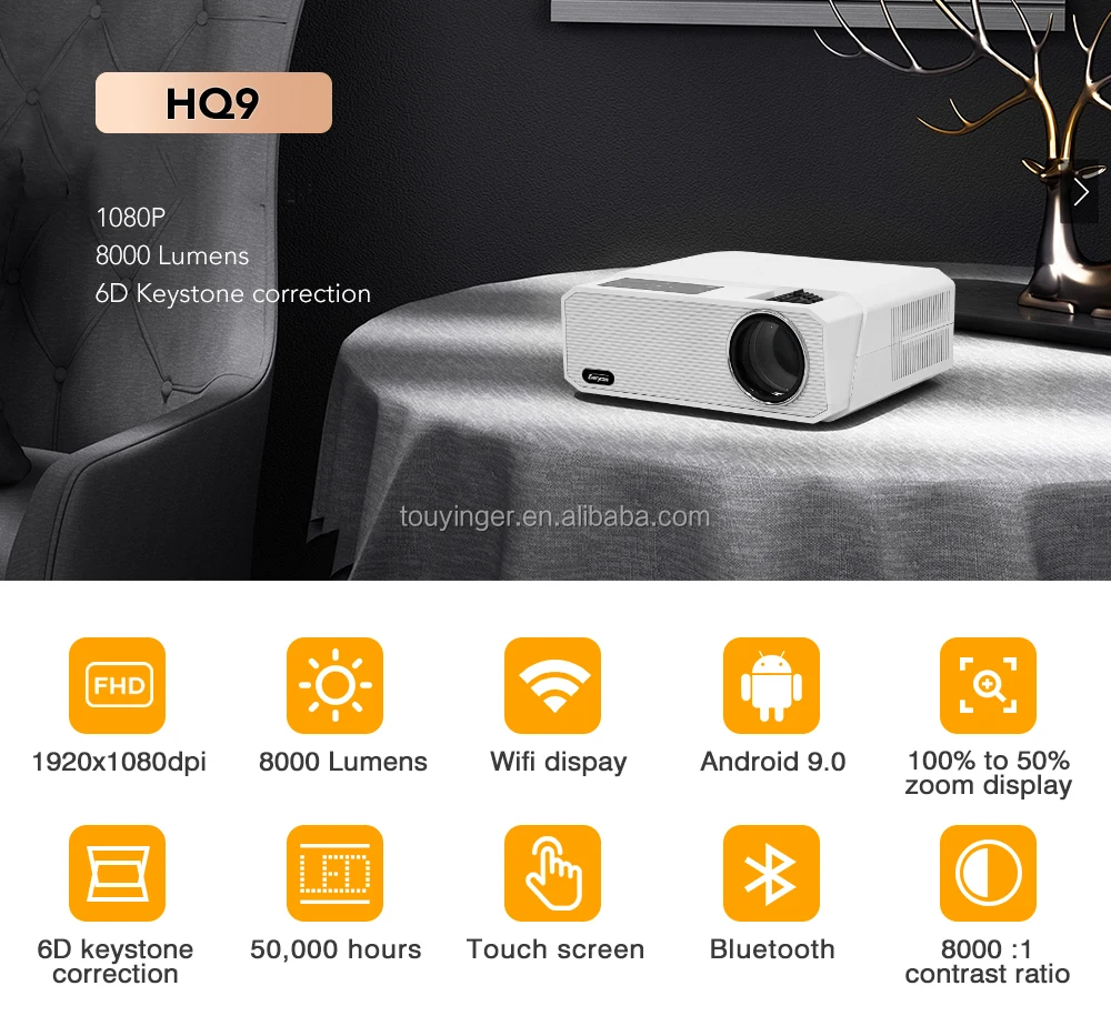 Everycom HQ9   8000 lumens  led projector   supported 5g wifi  4k projector android wifi 1080 native 8000lumen