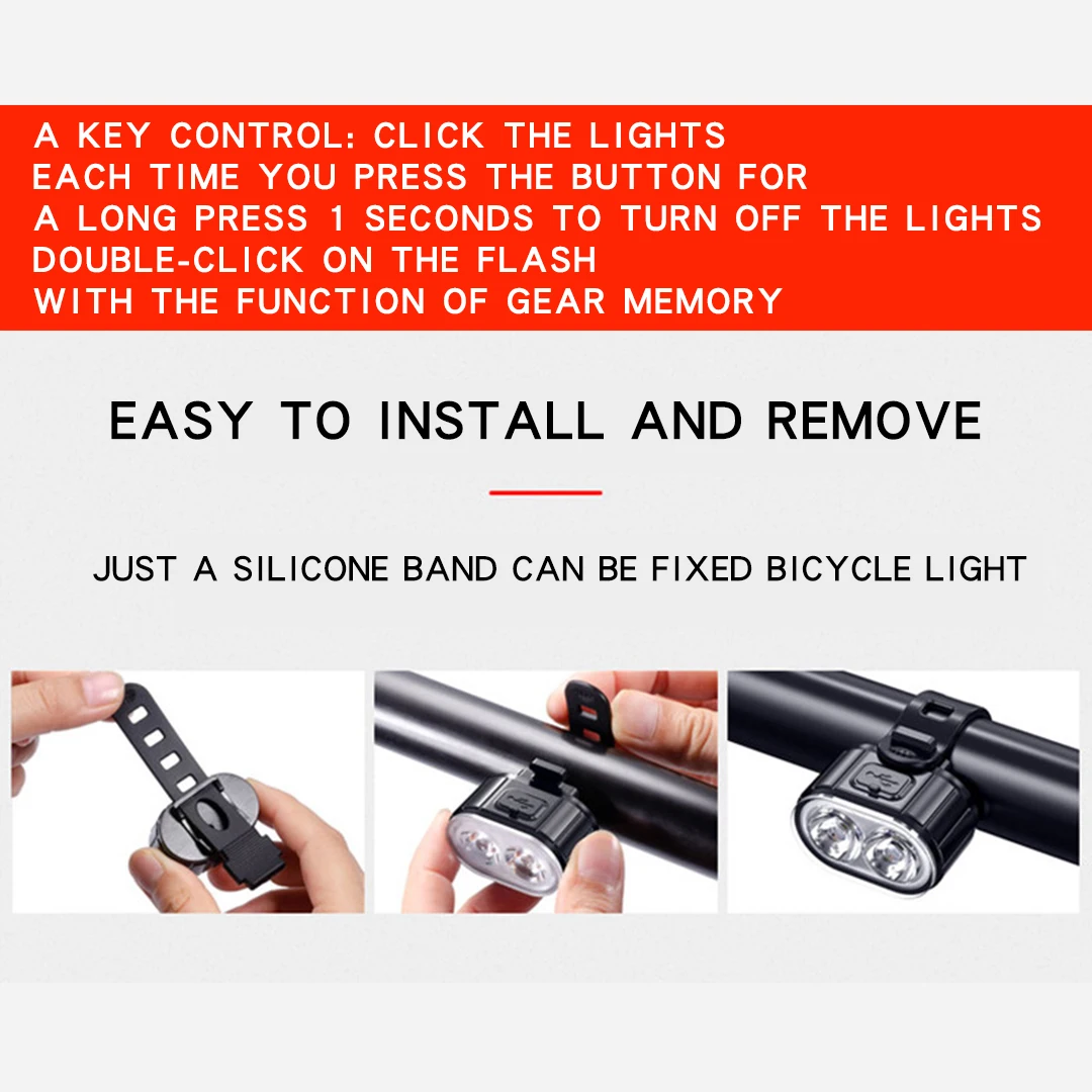 USB Rechargeable Bicycle Headlight Waterproof Bike Front Light Night Riding Safety Warning Light