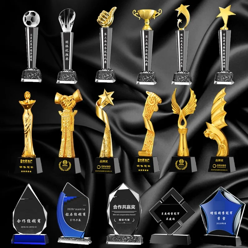 Customized Creative Metal Pentagram Crystal Crafts Souvenir Custom Glass Crystal Trophy