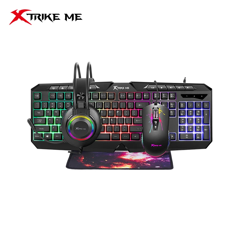 XTRIKE ME Wired pc kit sets gamer gaming keyboard mouse headset and Mouse Pad combo for desktop brand stock combo