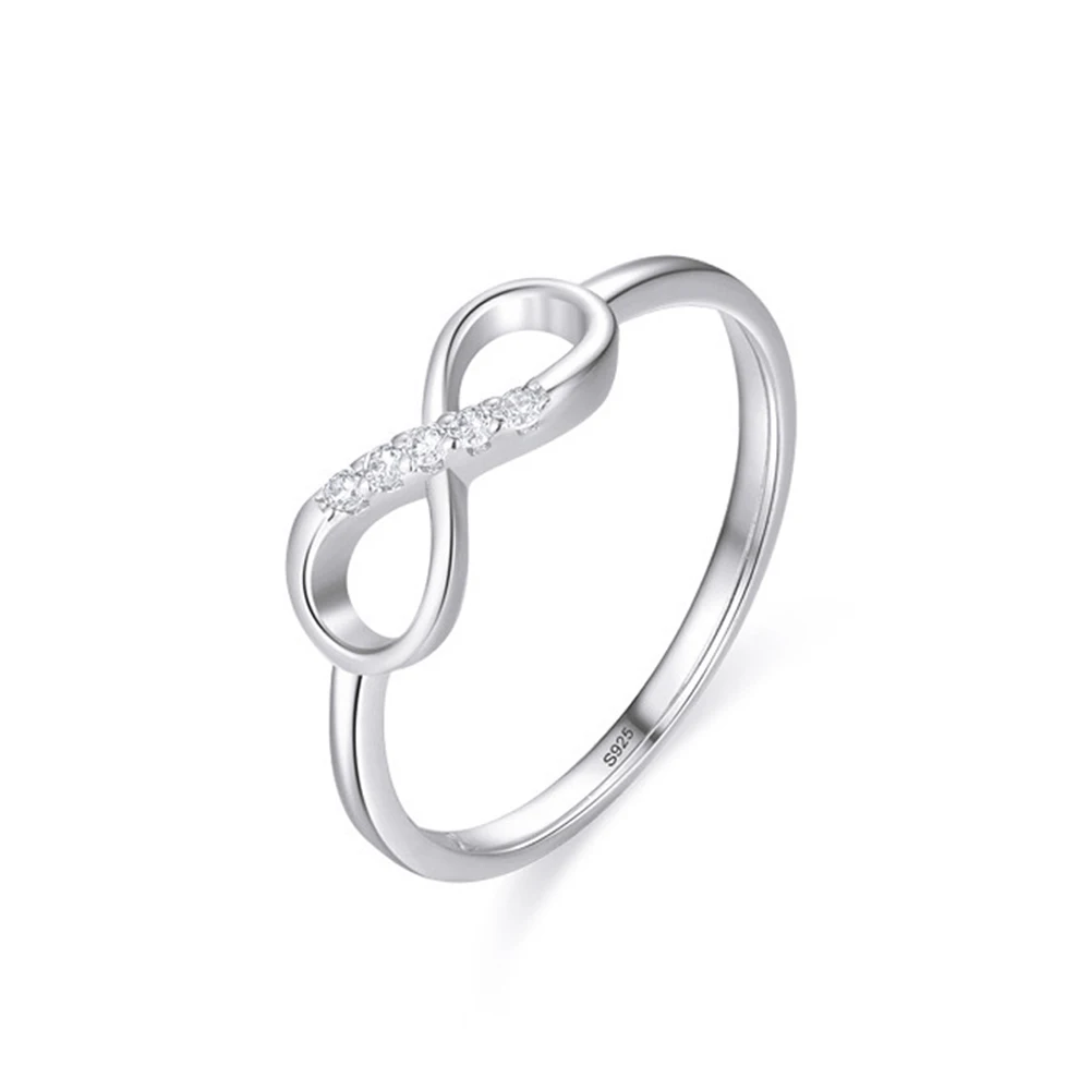 Nice Design 8-shaped Fashion Trendy Jewelry 925 Sterling Silver CZ Diamond Ring Women Infinity Symbol Unlimited Love Thin Ring