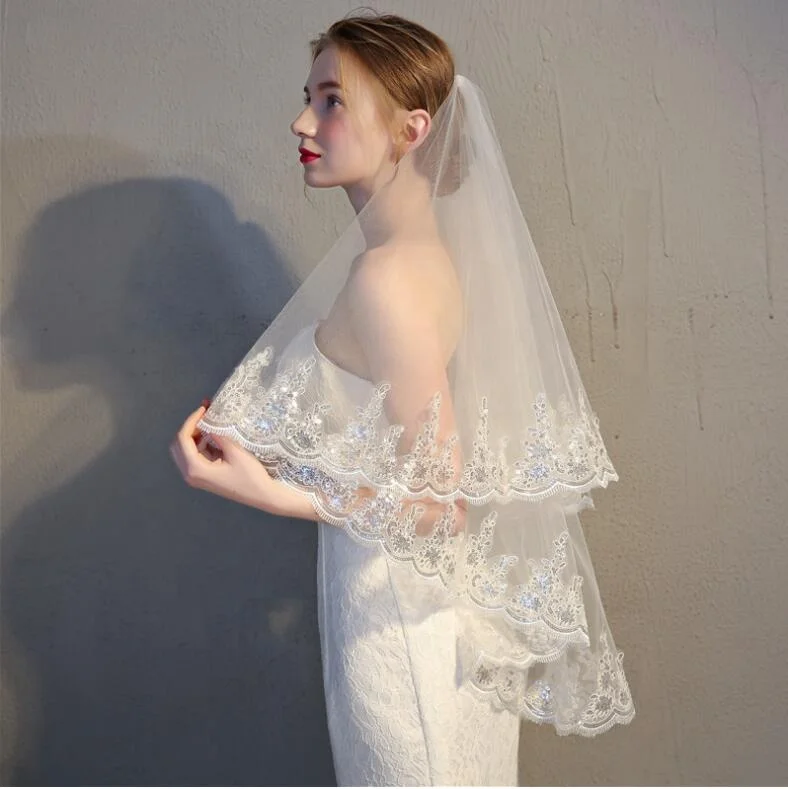 Two Layers Tulle Lace Wholesale Veil Bridal White Wedding Veil Ivory Wedding Weil