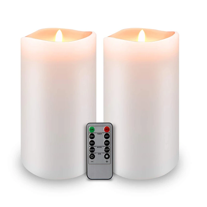 Набор беспламенных декоративных светодиодных свечей с пультом дистанционного управления (белый воск), 8x4 дюйма