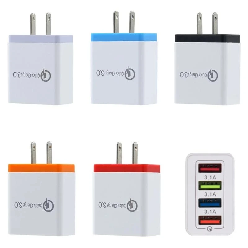 Universal 5v 3.1a 4 Usb AC Charger Adapter EU/US Plug Cell Phone Smart Wall Charger For Iphone Xs Max X For Ipad Tablet