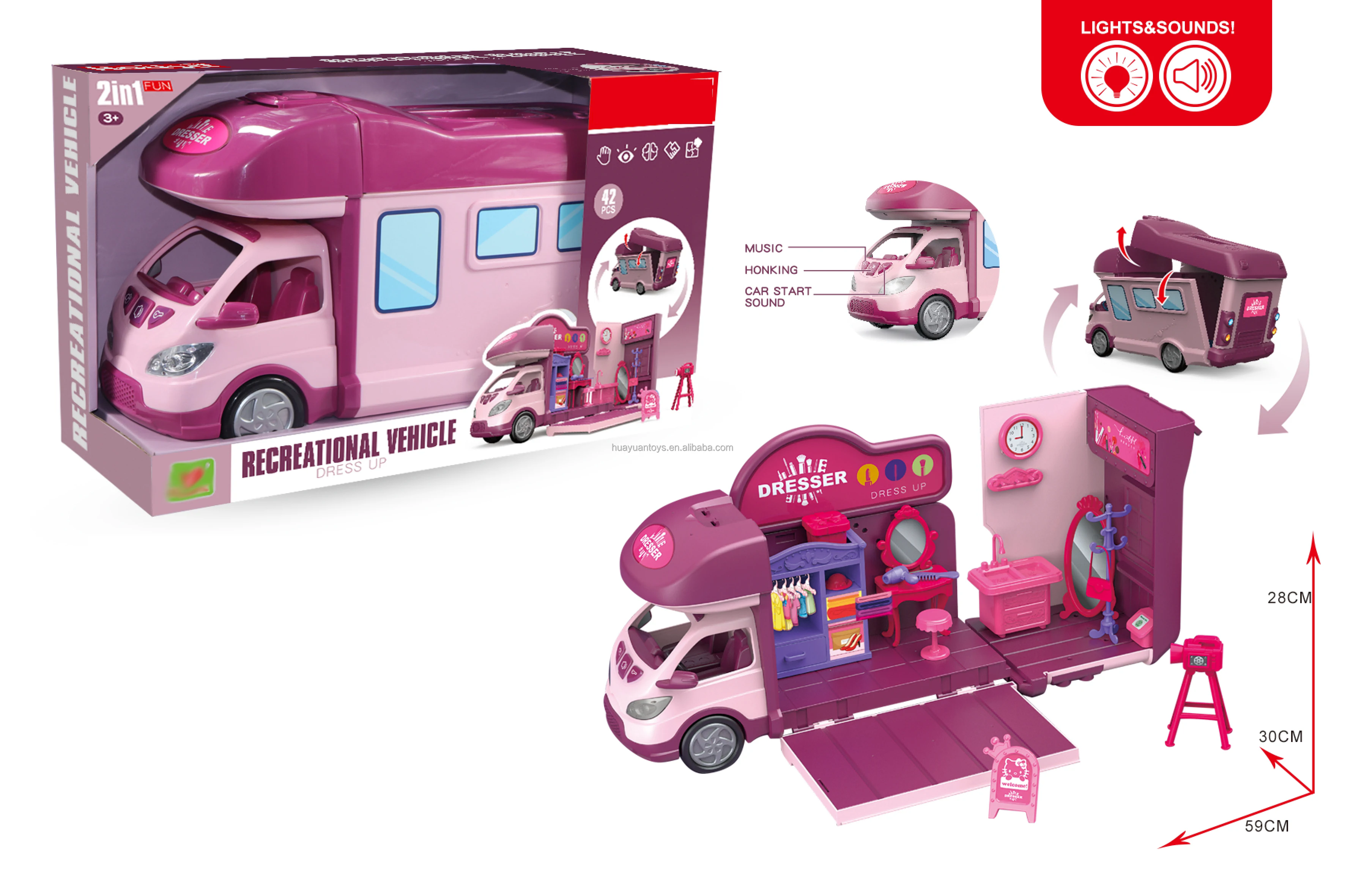 Role Play Toys DIY Playhouse Scene Light and Sound Recreational Vehicle Dress up & Pretend Play & Preschool Toys for Kids