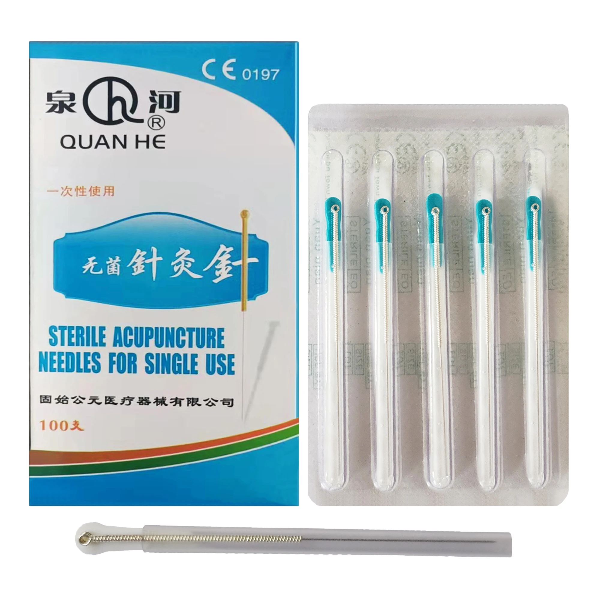 100 pcs per box Manufacturer Silver Handle Sterile Acupuncture Needles with Tube Dry Needling for Single Use