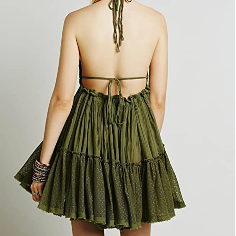 2021 summer halter deep v sexy patchwork tie beaches women clothes dresses rainbow party beach dress