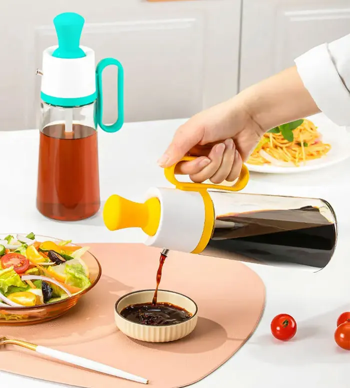 550ML Multifunction Olive Oil Sprayer Kitchen Cooking Baking BBQ 2 in Oil Dispenser Glass Oil Bottle With Silicone Brush