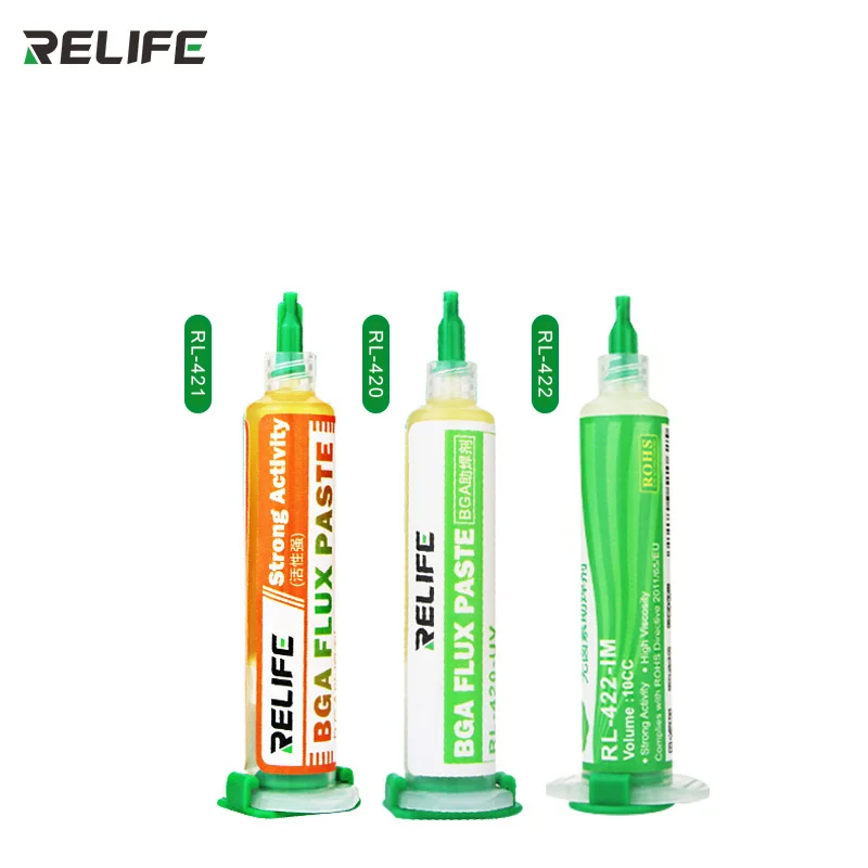 Relife RL-420 RL-421 RL-422 Soldering Paste Flux 10CC Strong Activity No-clean Haloge Free Rosin Block Syringe Soldering Oil