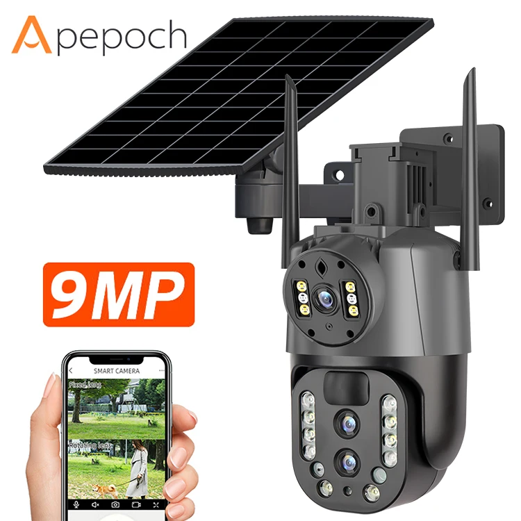 Best selling products home 9MP 10X digital zoom V380 icsee 3 lens camera outdoor 4g gsm sim card wifi solar energy outdoor