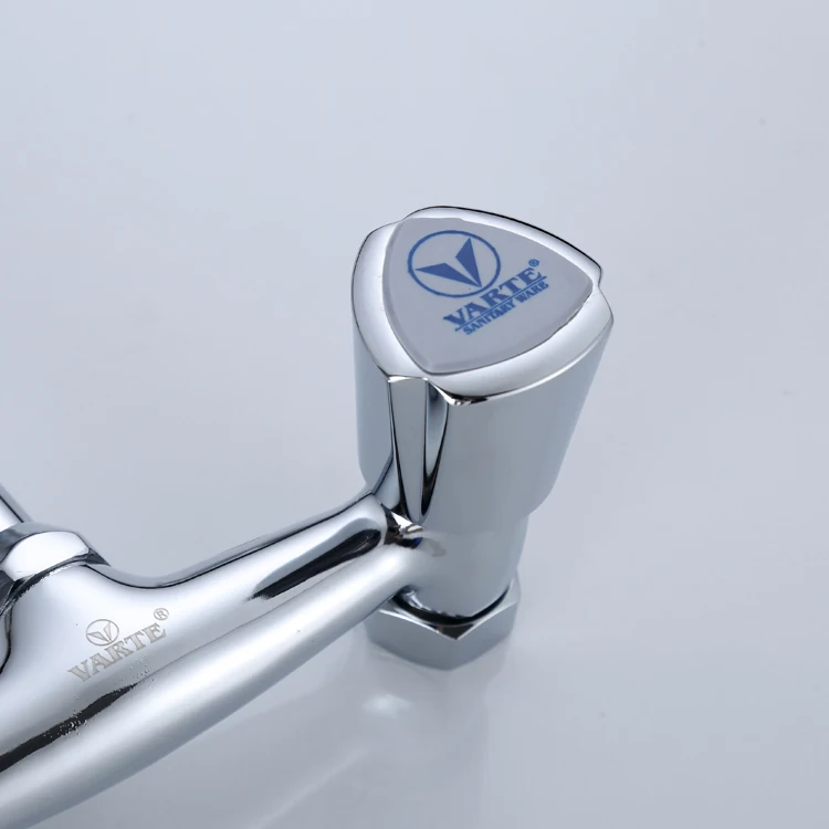 Hot And Cold Swivel Spout Wall-mounted Double-handle Brass Kitchen Sink Basin Mixer Taps Faucet