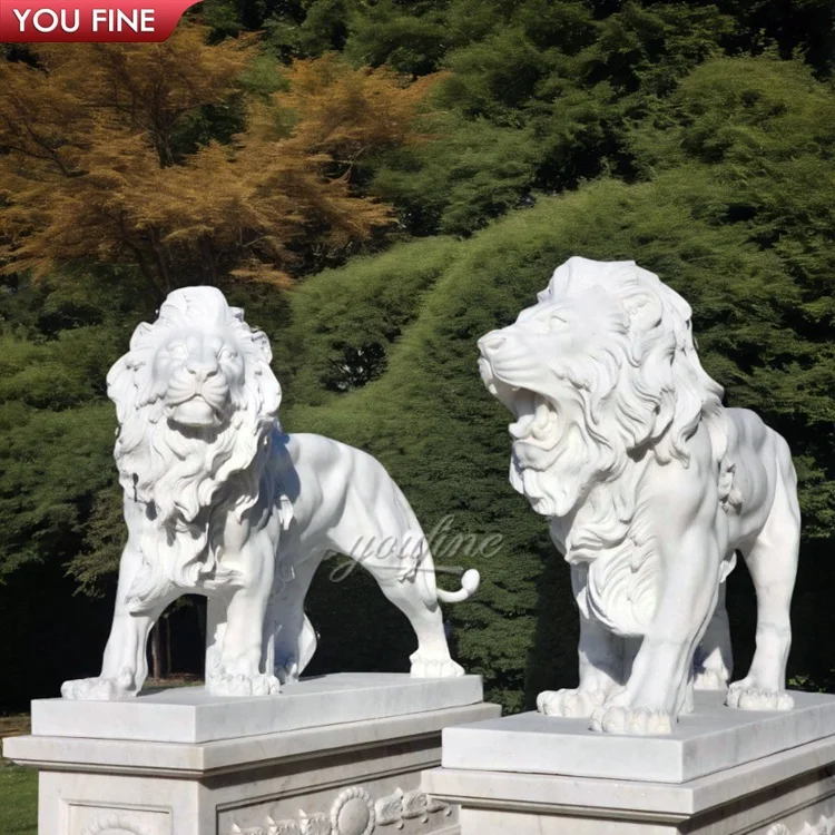 Открытый в натуральную величину белый мрамор передняя дверь Статуя Льва Скульптура