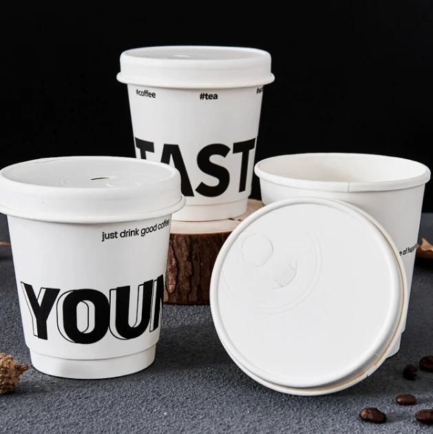 white/ kraft 80 90 mm customized coffee paper disposable cups with cardboard plastic cup lids paper lid cup cover
