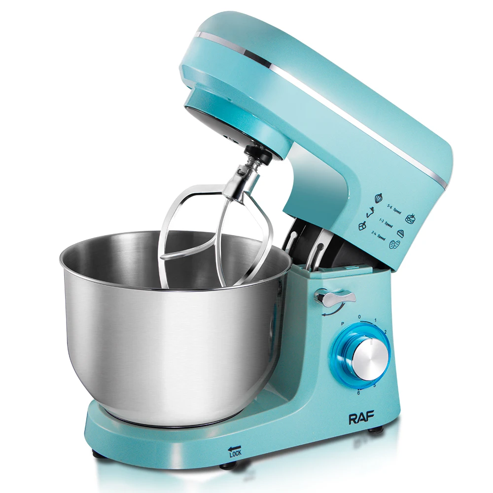 RAF Multifunctional Anti-splash Protection Standing Food Dough Mixer With Dough Hook Whisk & Beater &Stainless Steel Bowl