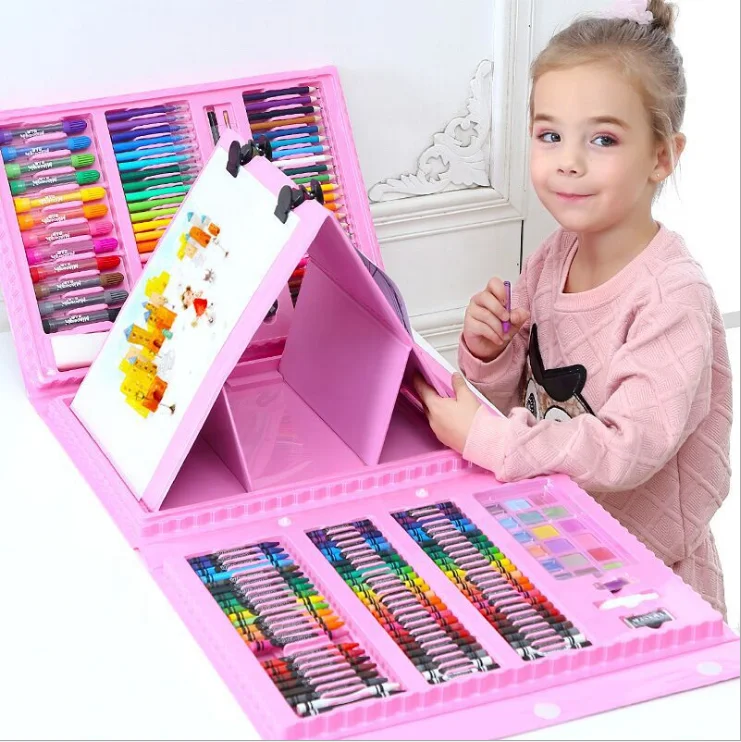 factory wholesale Double Sided Trifold Easel Art Set, Portable Painting & Drawing Kit for Kids