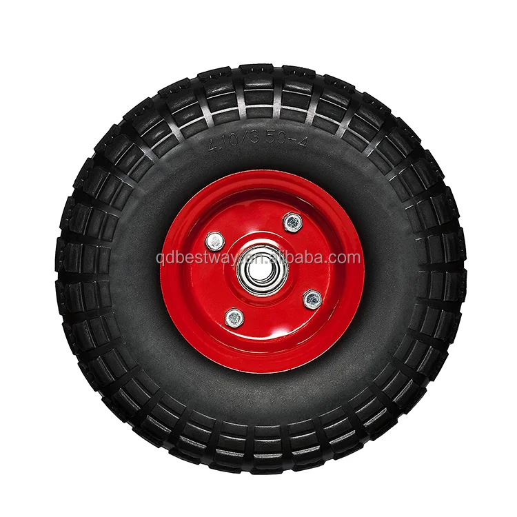 10 Inch 4.10/3.50-4 Orange Wheel & Tyre Offset Hub & Bearings Garden Trolley Flat free Puncture proof tyre wheel