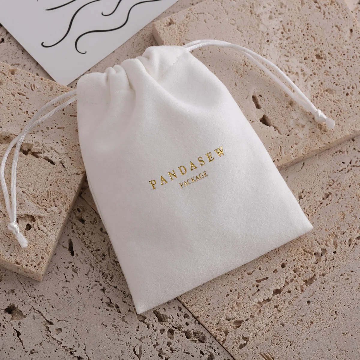 PandaSew Comfortable Feeling Custom Logo Drawstring Packaging Bag Velvet Jewelry Pouch