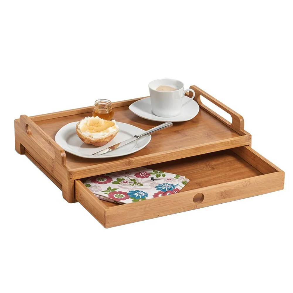 Bamboo Tray With Handles/Parties Or Bed Tray/Dinner Tea Bar Breakfast Tray Service Storage Bamboo Wood Tray With Drawer