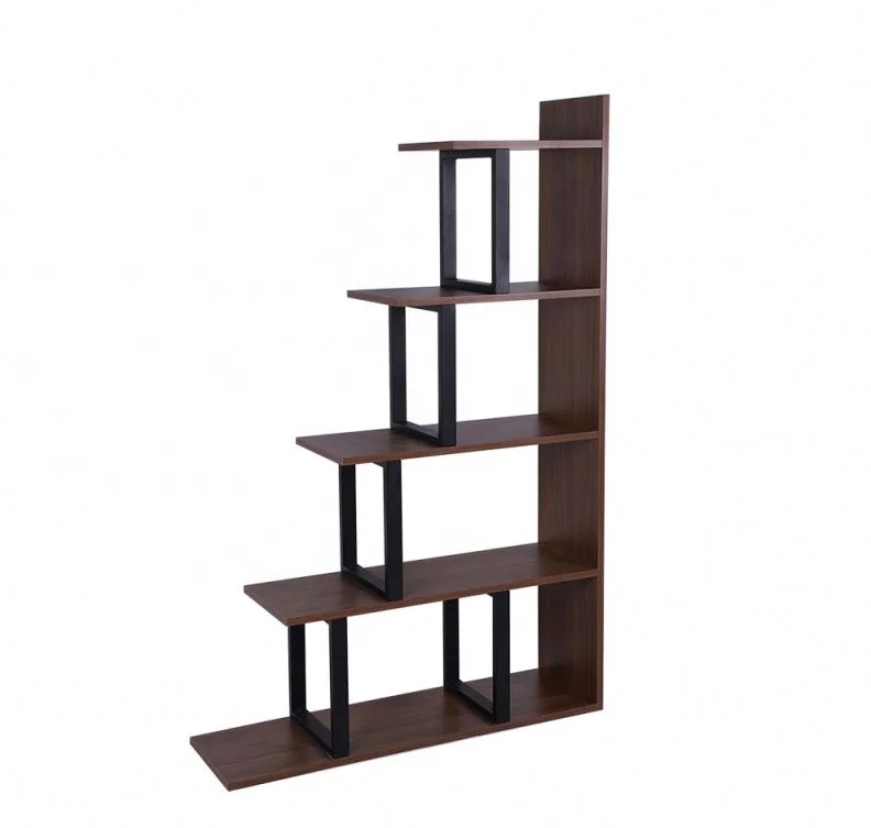 Modern Simplism Style Library L-shaped Bamboo Bookshelf Hard Wood Display Rack Storage 5-shelf Ladder Corner Bookshelf