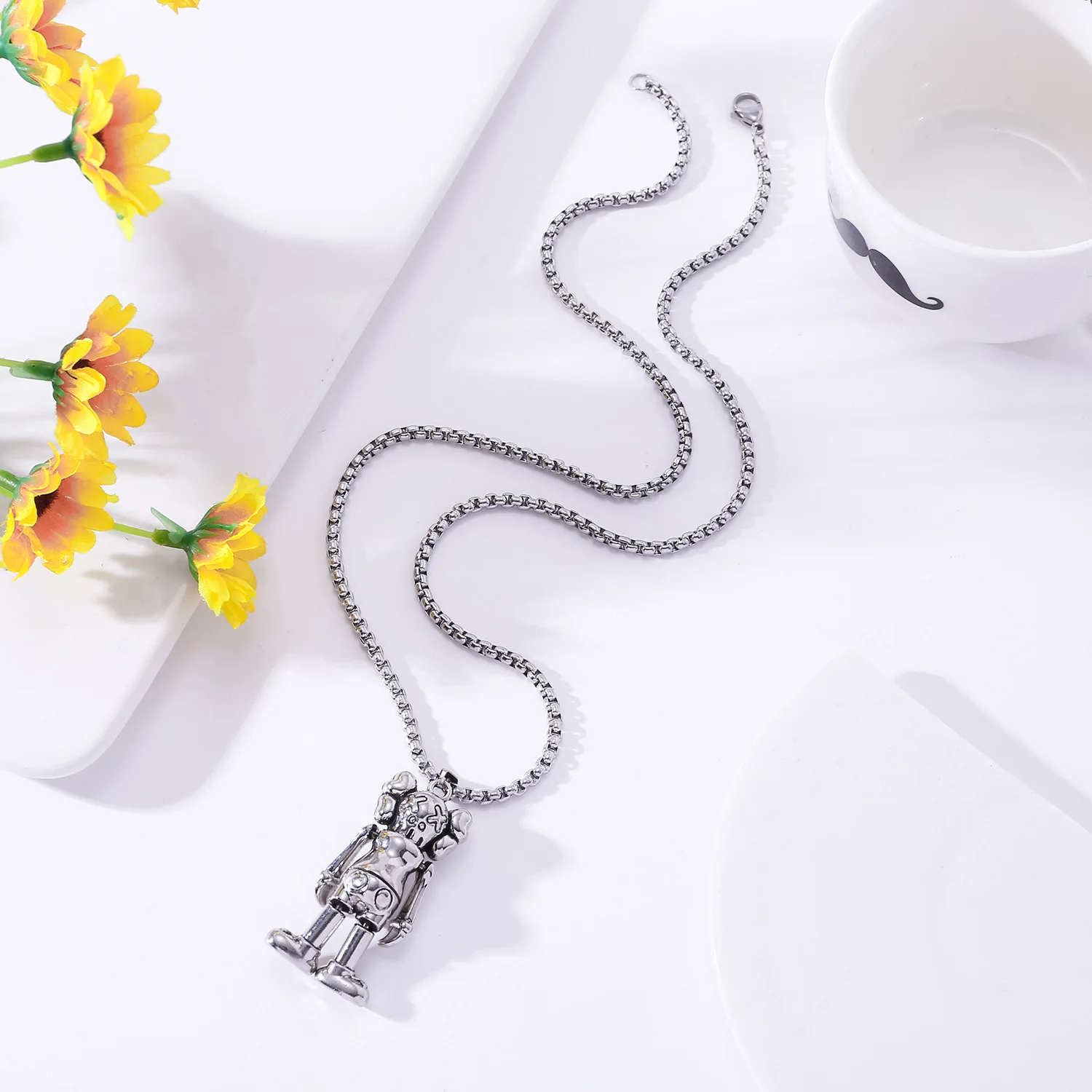 Country Tide Simple Clown Robot Sweater Chain Instagram Hip Hop Stainless Steel Pendant Necklace for Gift Accessorizing