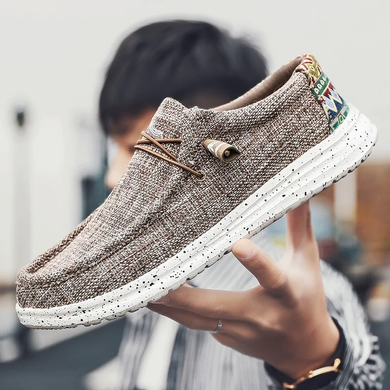 World-win best sells custom canvas shoes comfortable low-cut canvas moccasins loafers for men