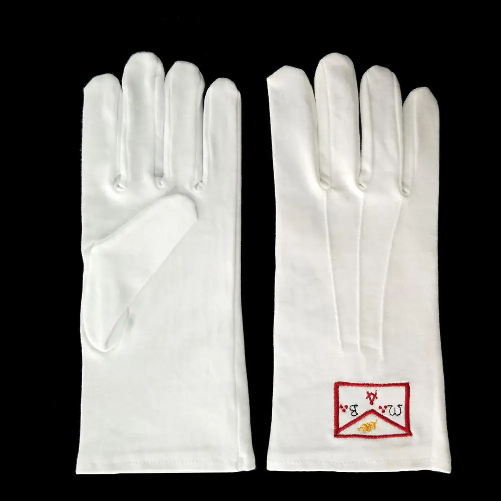 White 100% Cotton Formal Marching Parade Masonic Embroidered Gloves