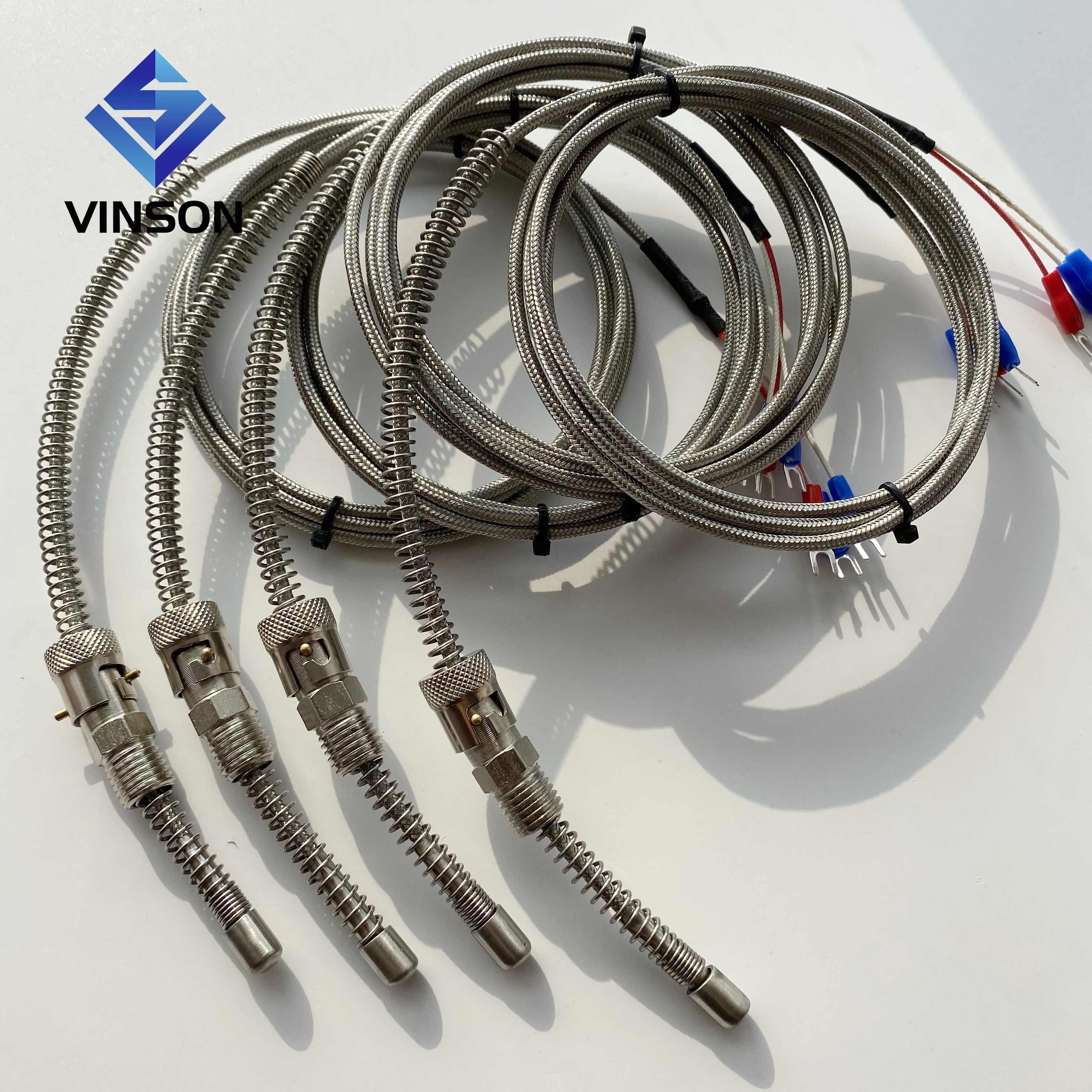 SS304 probe bayonet industrial spring RTD 3 wires high temperature PT100 temperature sensor with M12 thread