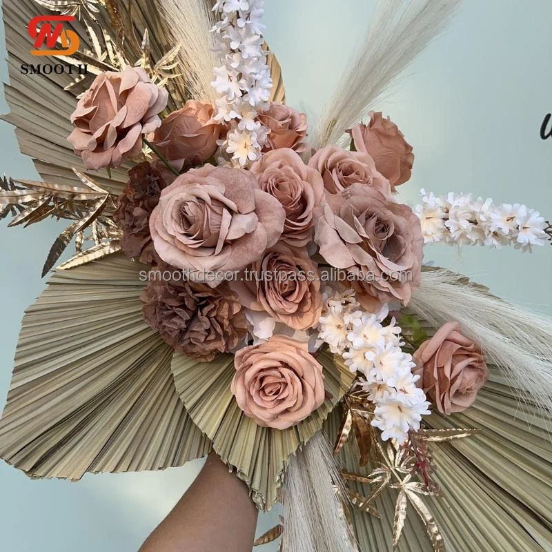 SMOOTH Artificial Silk White Orchid Flower With Pampas Lilac Floral Panel For Wedding Backdrop