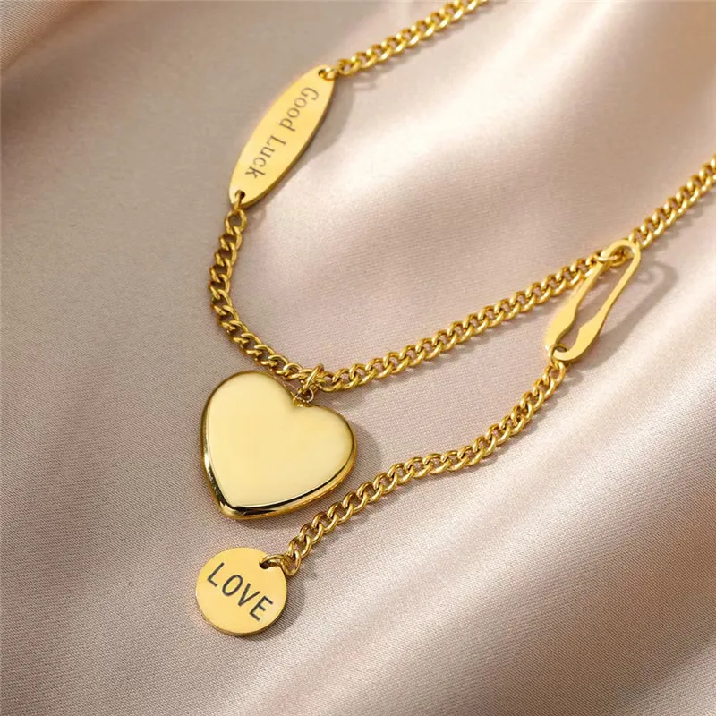 Sweet Love Boutique Jewelry Copper plated 18k gold Physical coating heart Pendant Double layer necklace