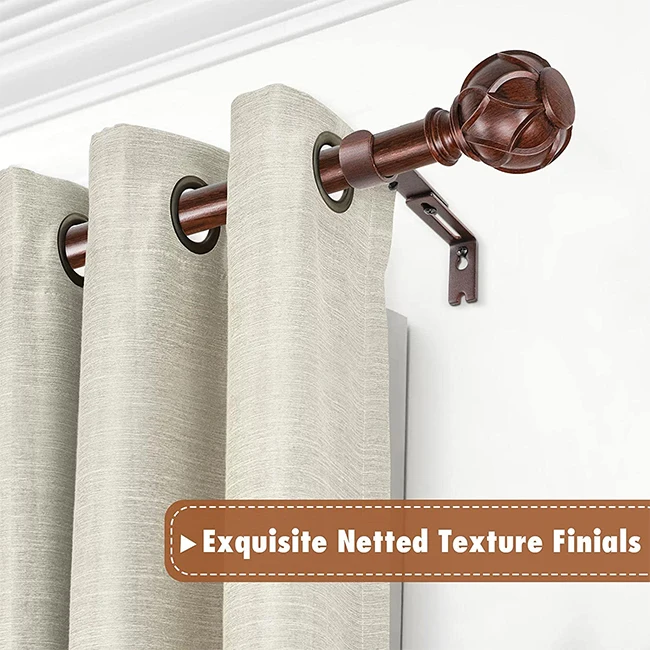 HB Good Price Classic Wood Grain Resin Bathroom Window Curtain Rod Accessories With Finial and Rod For Room