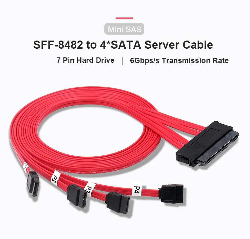 OIKWAN SAS 29Pin SFF-8482 Male to 4* 7Pin SATA Male Hard Disk Drive Raid Cable Adapter