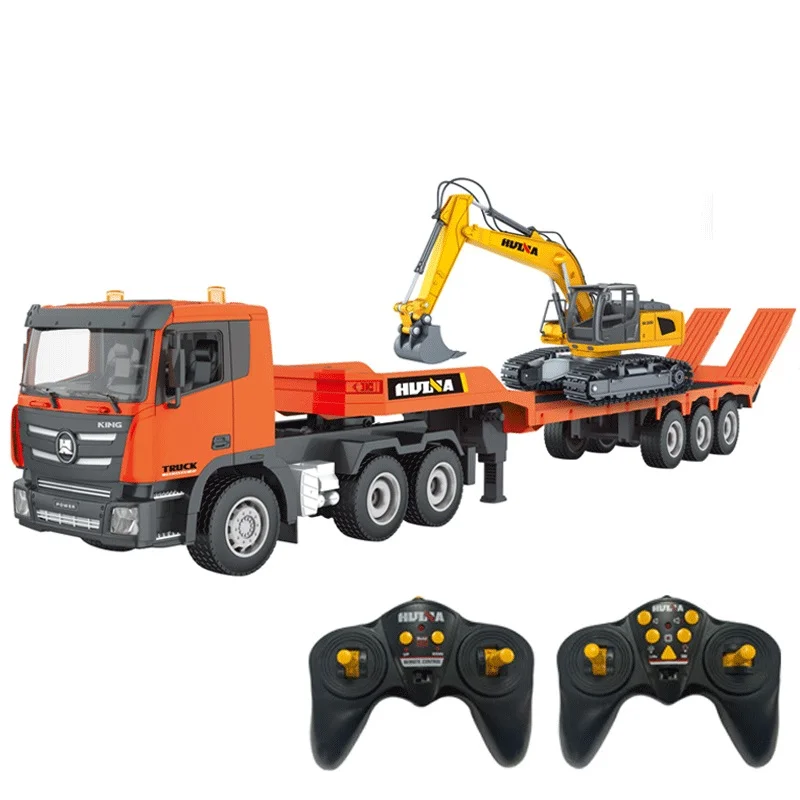 2024 New Huina 1319 1/24 9 Channels RC Assembled Tractor Truck with Flatbed Trailer Remote Control Excavator Outdoor Toy Model