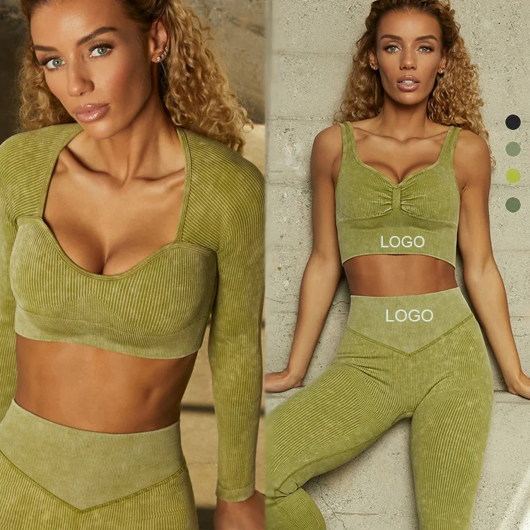 Новый дизайн, комплект штанов для йоги с большими ягодицами, леггинсы с высокой талией, тренировочные спортивные трико, укороченный Топ с длинным рукавом, костюмы