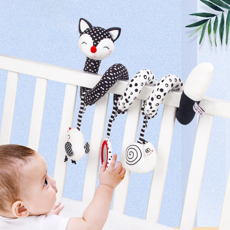 Baby black-and-white bed hanging multifunctional plush toys around cartoon fox bed T035
