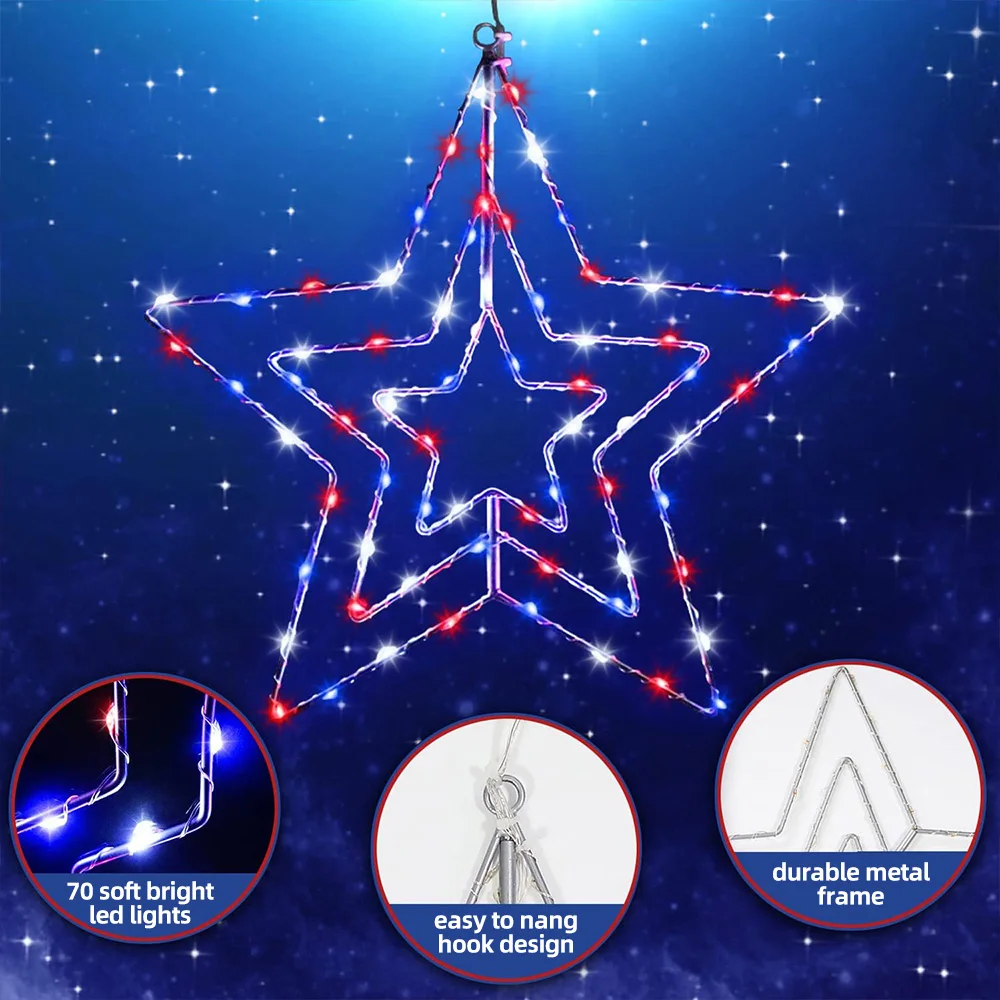 4th of July Window Lights Decorations Red White and Blue USA Memorial Day Patriotic Holiday Indoor Outdoor Decor